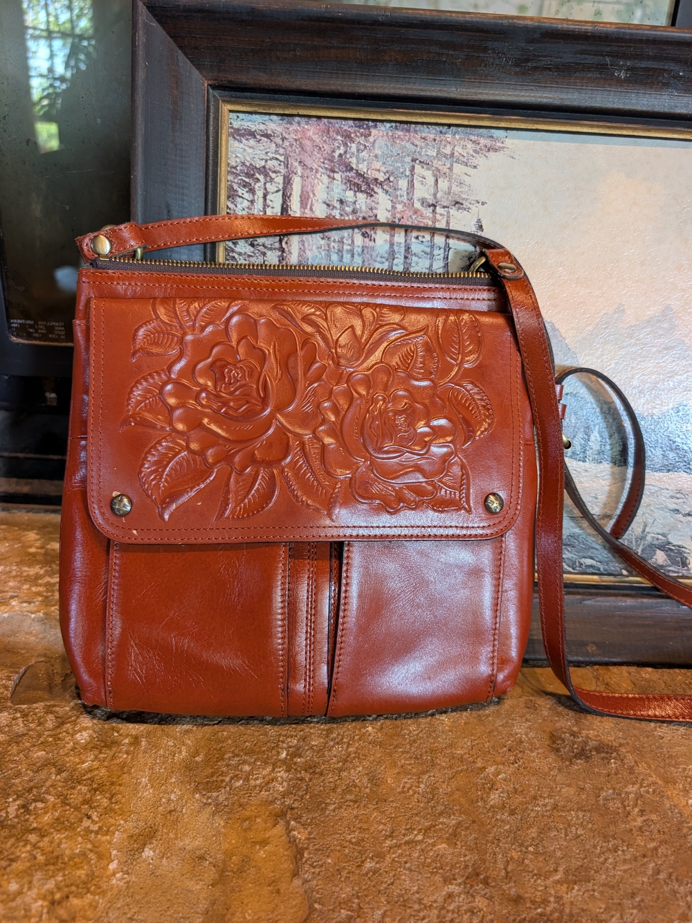 Patricia Nash Floral Tooled Leather Crossbody Bag